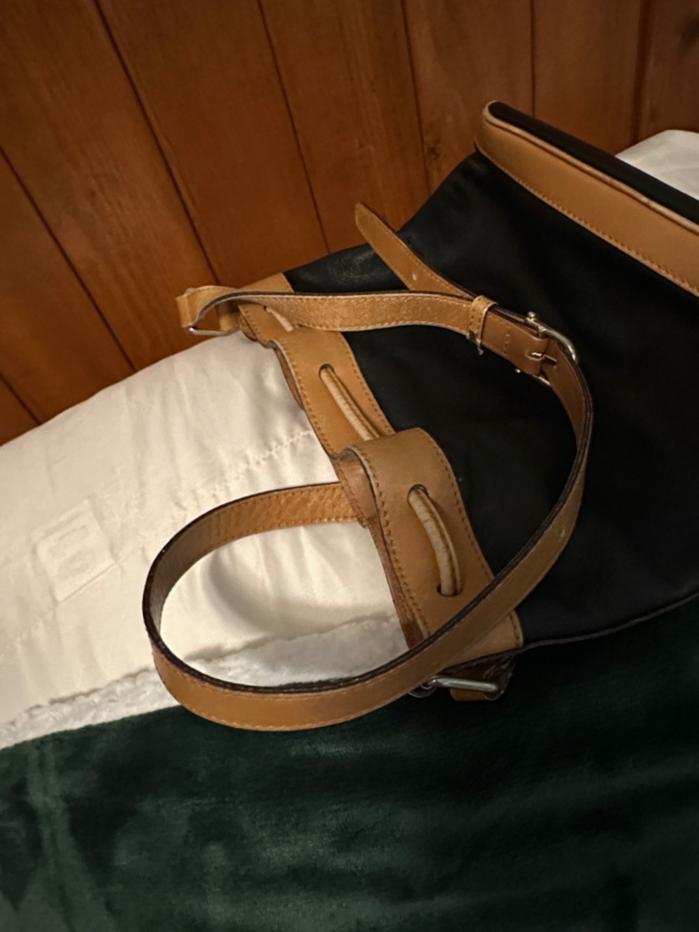 Celine Black Leather Drawstring Hobo with Tan Trim - Picture 4 of 5